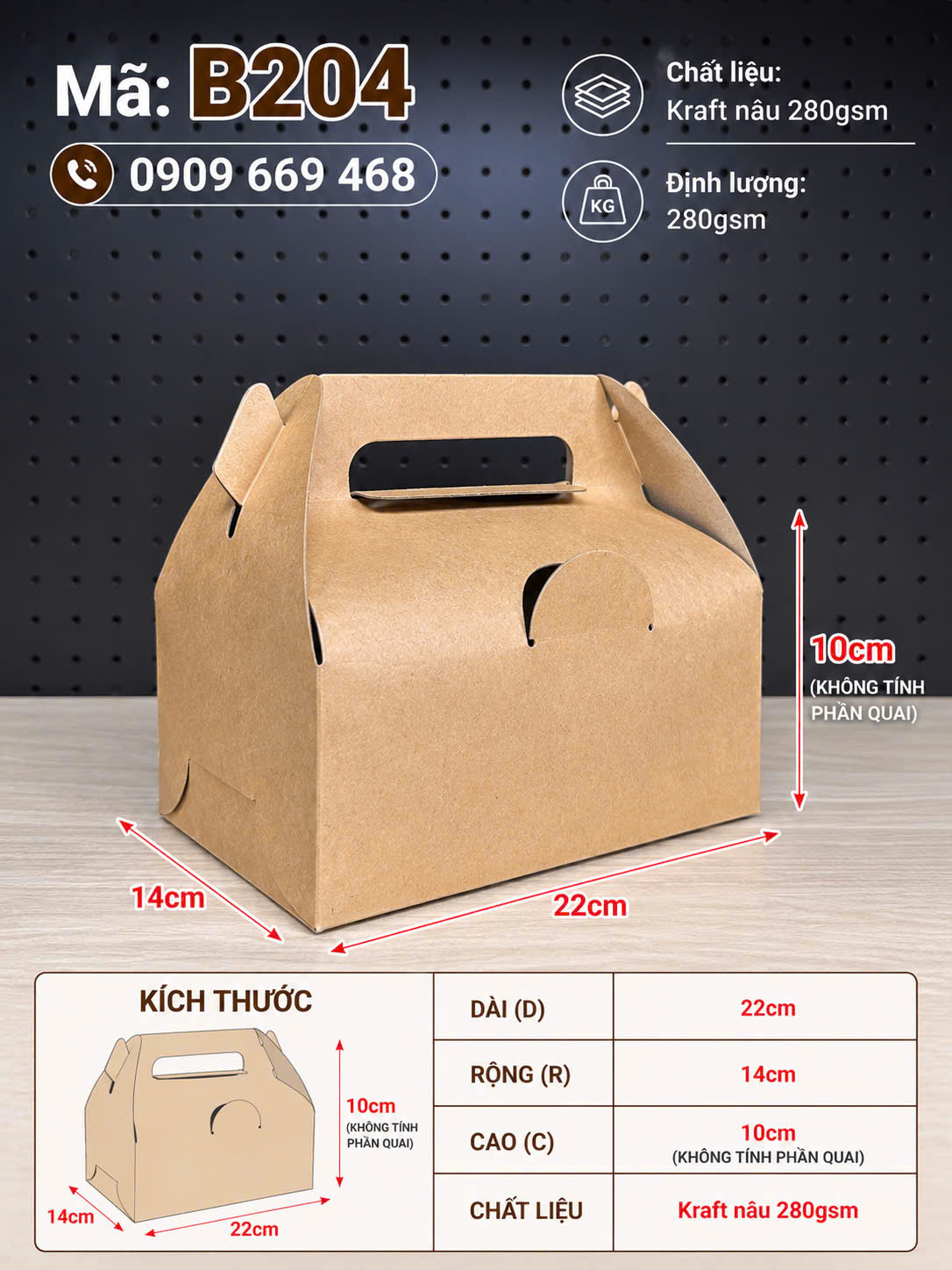HỘP GIẤY QUAI XÁCH ĐỰNG GÀ NƯỚNG NGUYÊN CON